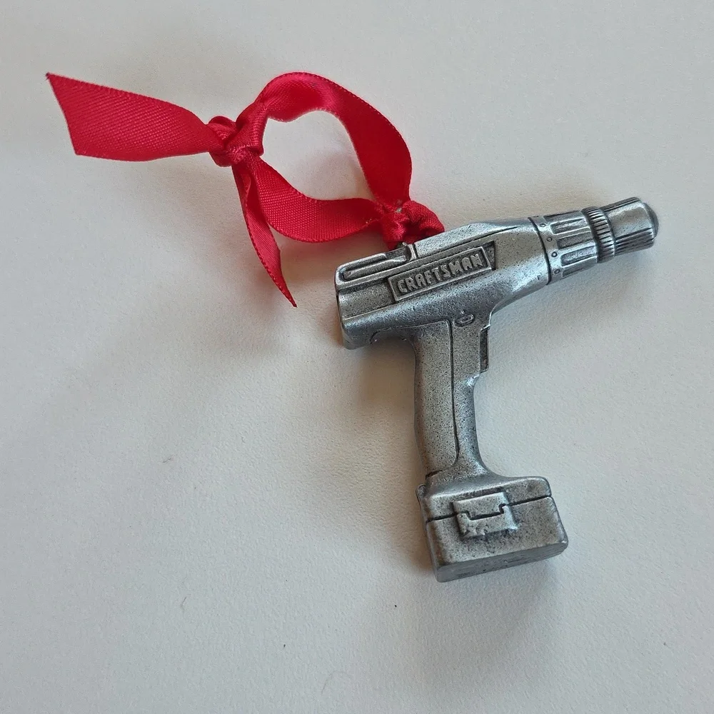 Christmas Ornament - Craftsman Silver Drill Ornament with Red Ribbon